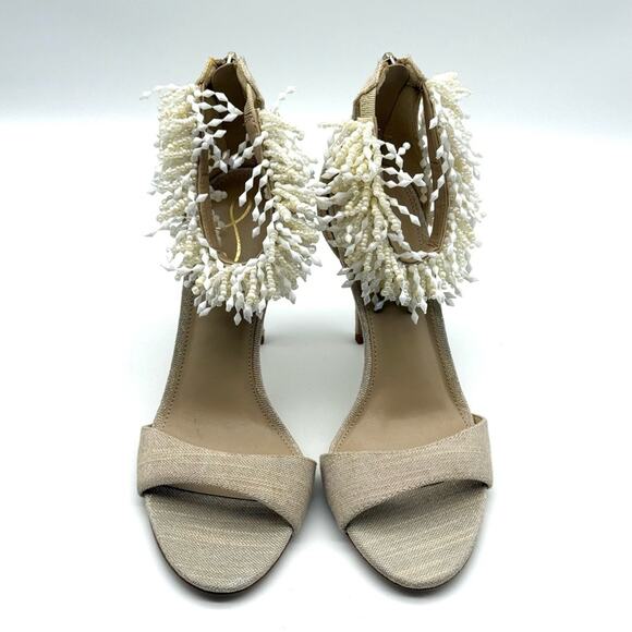 Sam Edelman Gillie Ankle Strap Sandal Heel Sand Linen Beaded 8 - Picture 3 of 11